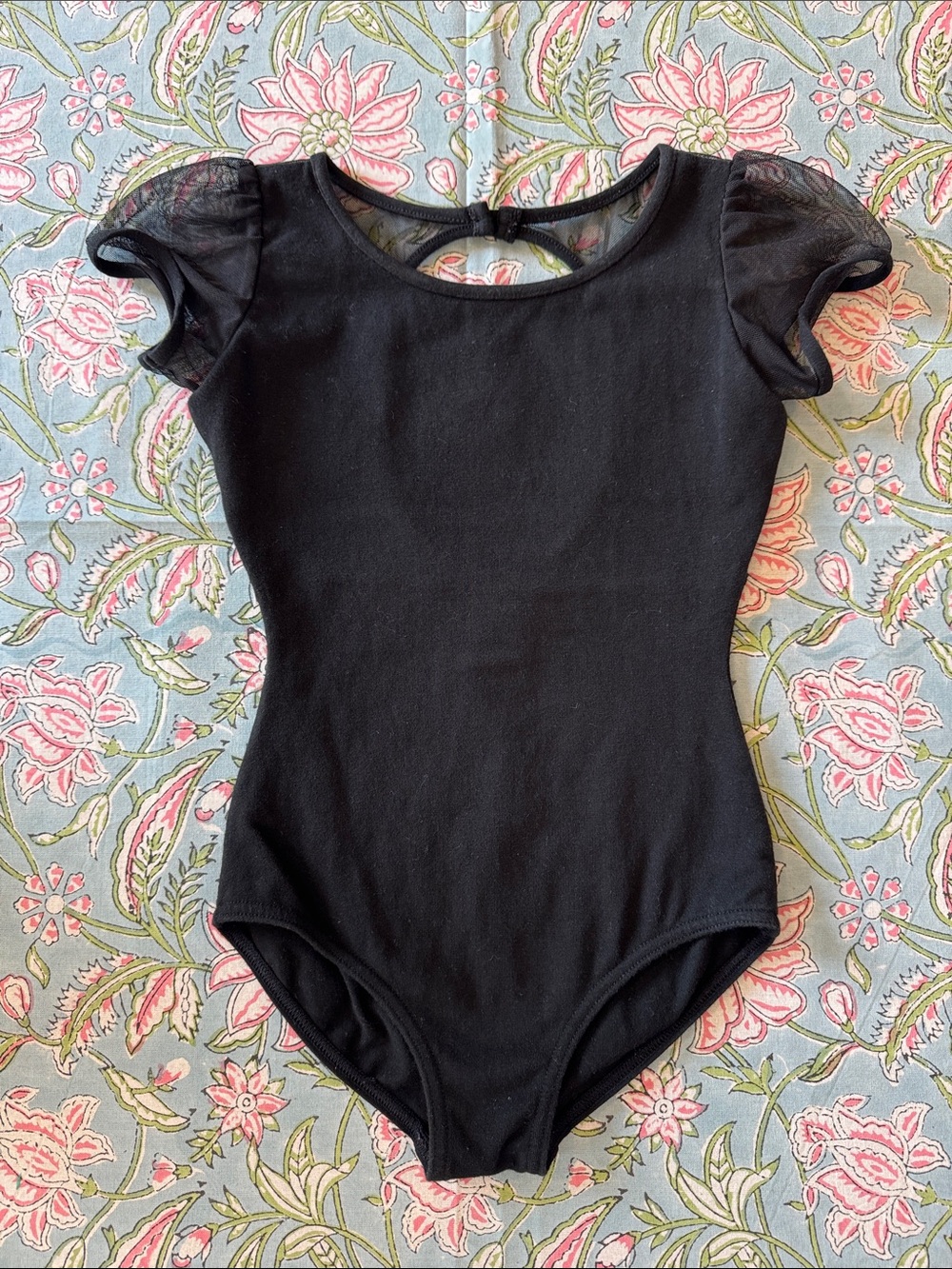 Capezio Black Kids One-Piece Leotard with Sheer Puff Sleeves